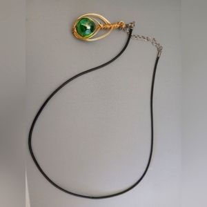 Wire Wrapped Green and Gold Pendant